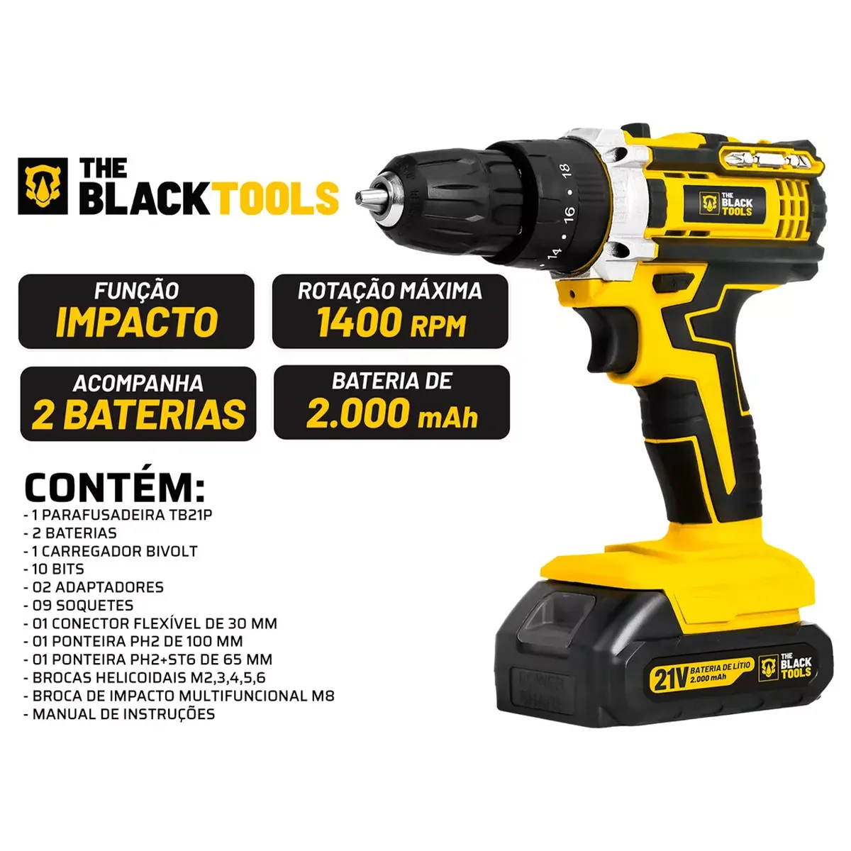 Baterias 21V para furadeira de impacto